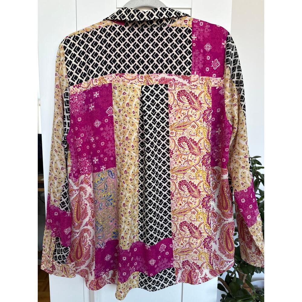 Rose + Olive Paisley Patchwork Button-Down Blouse… - image 2